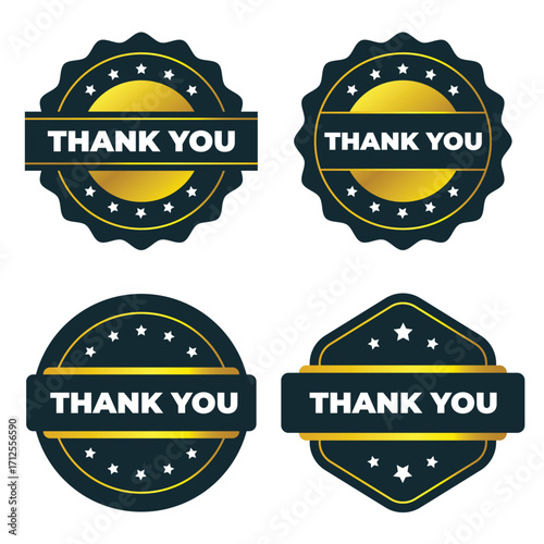 Thank You Gold Badges. Elegant Label Stickers Set