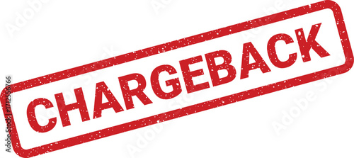Distressed chargeback stamp with angled rectangular frame, banking and finance concept