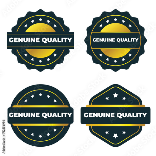 Set of four genuine quality grunge badges and labels. Vector illustration.