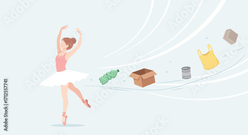 Graceful Dancer Creates Upward Motion Of Waste And Environmental Awareness