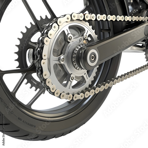 Motorcycle chain and sprocket isolated on transparent background for replacement