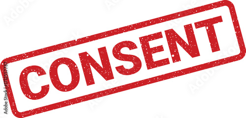 Distressed consent stamp with rectangle border, implying agreement or permission, isolated graphic