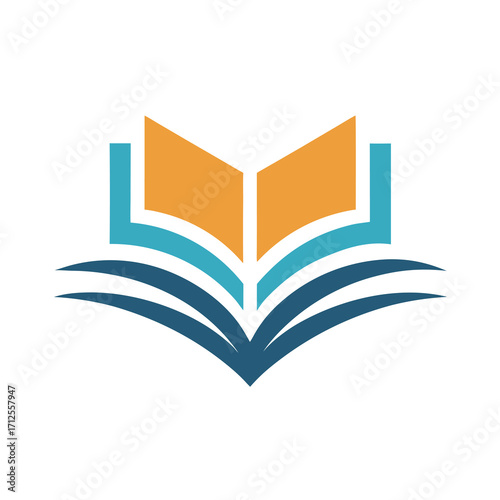 Minimalist open book icon representing knowledge learning and a bookstore or library for educational or literary themes