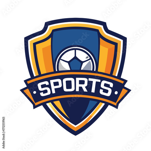 Athletic sports team shield emblem with a central ball icon for team branding and identity