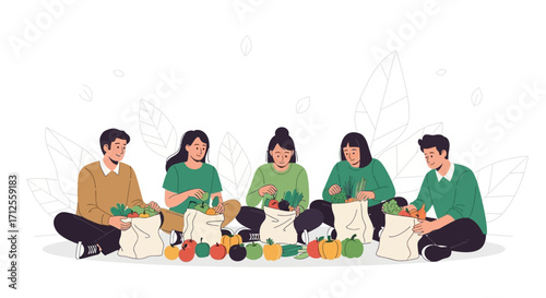 Group Of Friends Preparing Organic Produce Together, Embracing Sustainable Living