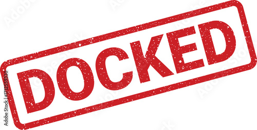 Distressed docked stamp with red ink, rectangular shape, isolated illustration for projects