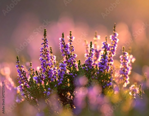 Radiant purple wildflowers at sunrise