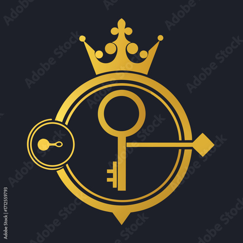 Elegant hotel crown and key icon symbolizing luxury hospitality and exclusive accommodation services