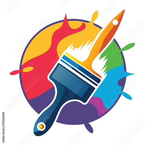 Creative art studio paint brush icon logo for artistic design and branding projects