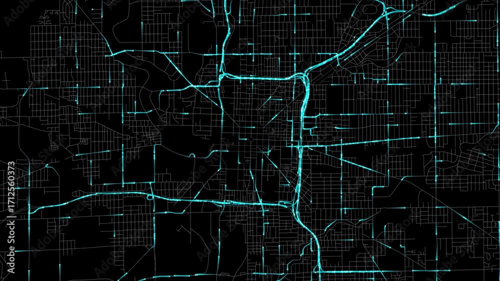 Traffic Flow Simulation Map Urban Traffic Flow Map Simulation in Indianapolis, Indiana, GPS Smart ...