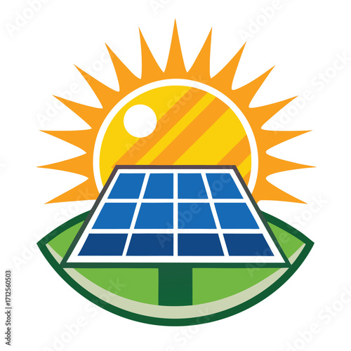 Clean solar panel icon with sun and renewable energy symbols perfect for eco friendly branding and technology