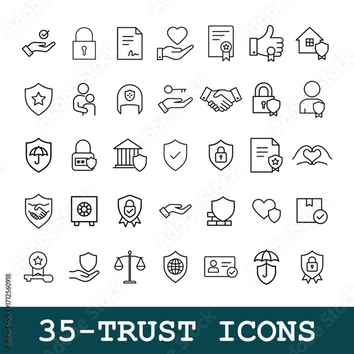 Vector art of set of trust icons for security and reliability