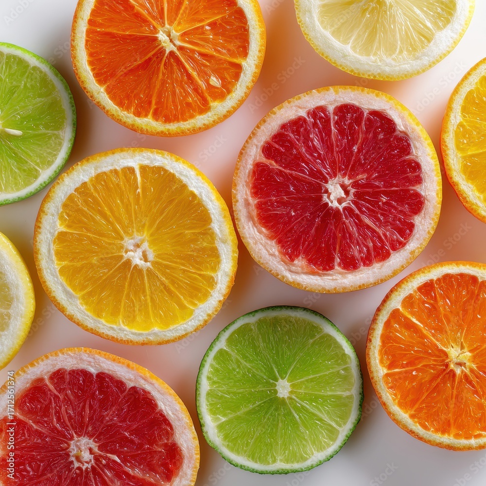 Obraz premium Colorful Citrus Slices: Orange, Lemon, Lime, Grapefruit.