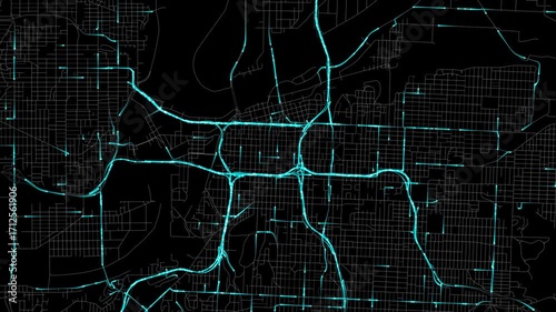 Urban Traffic Flow Map Simulation in Kansas City, Missouri, GPS Smart city route Transportation