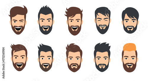 Collection of diverse bearded men's portraits with various hairstyles.