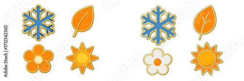 Colorful seasonal icons representing winter, autumn, spring, and summer in a fun and playful design for creative projects