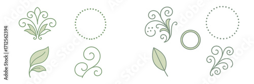 Decorative botanical elements ideal for crafts, logos, and design projects featuring leaves and swirls