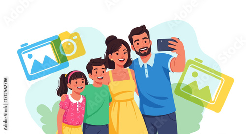 Happy Family Captures Moment While Taking Selfie With Joyous Expressions And Cheerful Smiles