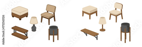 Stylish furniture collection featuring chairs, tables, and lamps suitable for modern home decor
