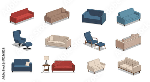 Collection of various contemporary sofas and armchairs for home decor.