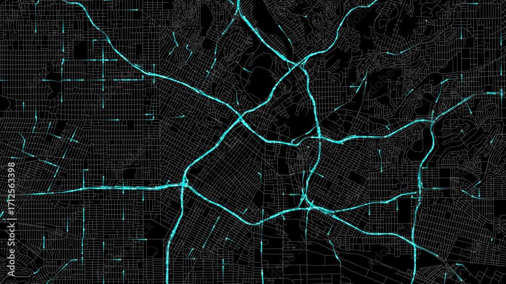 Traffic Flow Simulation Map Urban Traffic Flow Map Simulation in Los Angeles, California, GPS Smart ...