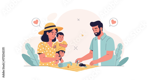 Happy Family Picnic: A Charming Illustration Of Parental Love And Togetherness