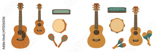 Colorful collection of musical instruments for a fun jam session in a home studio setting
