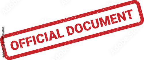 Distressed official document rectangular stamp design element with grunge texture and tilted angle
