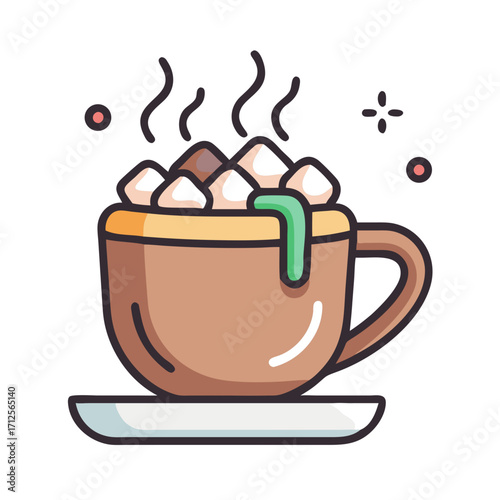 Cozy Cocoa Cup: A delightful illustration presents a steaming mug of hot cocoa, brimming with fluffy marshmallows, ready to bring warmth.