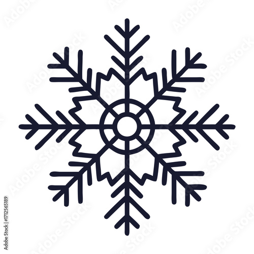 Intricate Snowflake Design: A symmetrical and detailed depiction of a snowflake, showcasing delicate crystalline structures against the backdrop of winter.