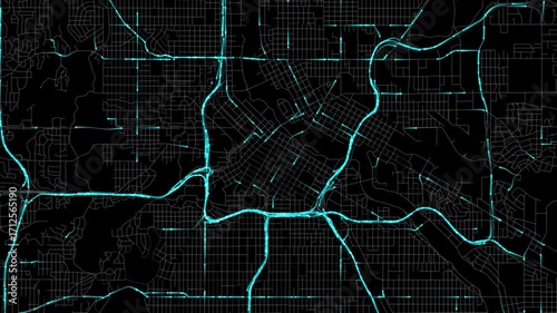 Urban Traffic Flow Map Simulation in Minneapolis, Minnesota, GPS Smart city route Transportation