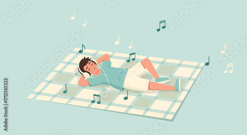 Harmonious Serenity: A Young Person Relaxes while Enjoying Melodic Audio on a Picnic