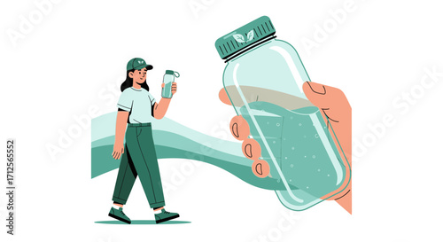 Healthy Lifestyle: Girl Holding Water Bottle While Other Hand Holds Water
