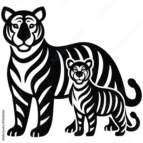 tiger with cub   family oriented icon  vector icon