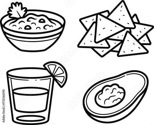 Hand drawn illustration of mexican food and drink icons