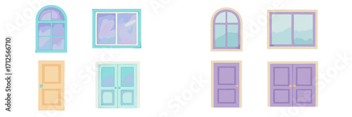Colorful watercolor doors and windows with unique shapes and designs for artistic inspiration