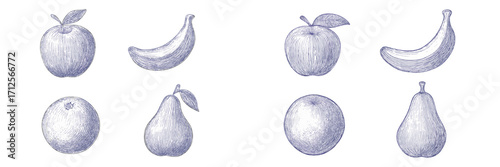 Colorful fruit illustrations showcasing apples, bananas, oranges, pears, and more in a simple yet artistic design