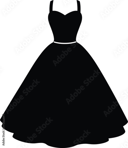 Formal Ball Gown Silhouette Vector Featuring Sweetheart Neckline, Thin Straps, Belted Waist, and Flared Skirt for Fashion Design