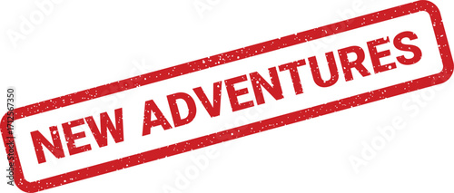 Distressed rectangular rubber stamp with the text New Adventures for promotions and designs