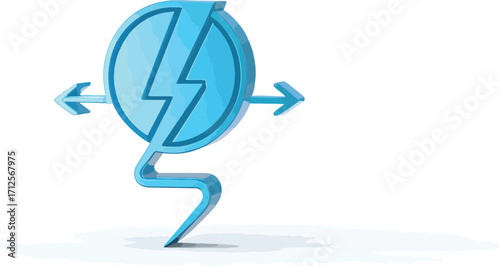 A blue cartoon lightning bolt character walking with arms outstretched on a white background with a playful mood.