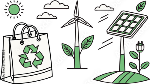 Eco friendly living with sustainable energy sources and recycling for a greener future lifestyle