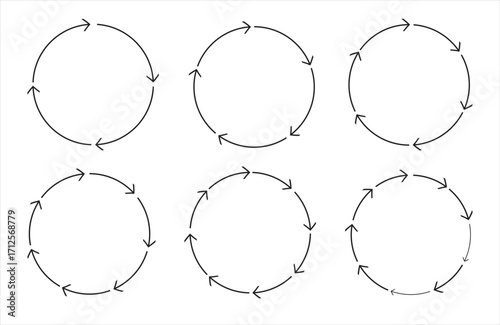 Circle arrows icon set. Round reload sign, repeat icon, rotate arrow symbol, Vector illustration web design. Interconnecting round arrow vector icons set