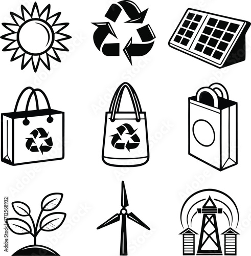 Clean energy icons promote eco-friendly living solutions and renewable resources for a sustainable future