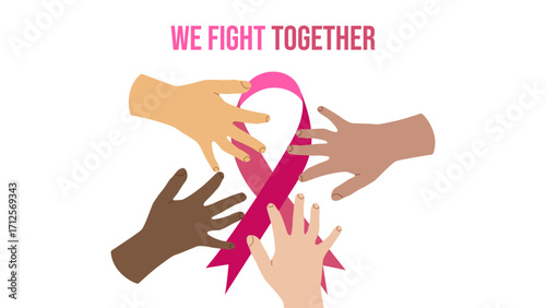 Breast Cancer Awareness Month. Pink ribbon symbol. Design postcard, banner, poster, and social media post. Vector illustration.