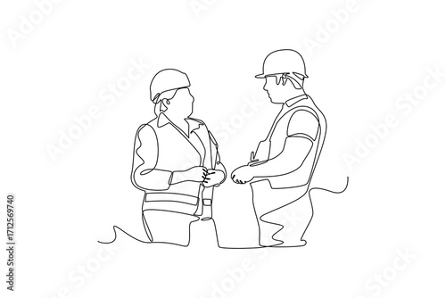 Continues line and simple line of architects talking about project plan Single line drawing vector graphic design illustration