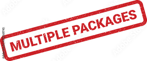 Distressed red Multiple Packages rubber stamp icon on white, used for delivery notes
