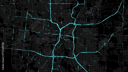Urban Traffic Flow Map Simulation in San Antonio, Texas, GPS Smart city route Transportation