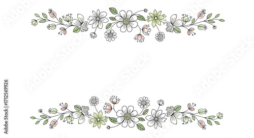 Elegant floral border design with delicate blossoms and leaves for invitations or decor.
