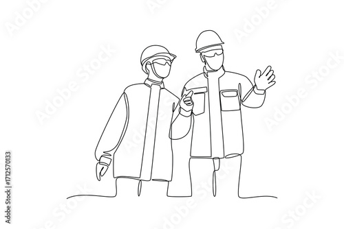Continues line and simple line of architects walking together on site Single line drawing vector graphic design illustration