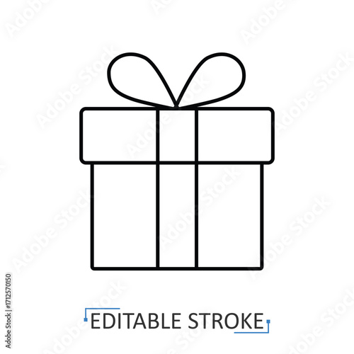 A closed gift box icon in minimalist style with editable stroke. Present package, holiday decor, celebration element, festive design, birthday gift, surprise box, special occasion symbol.
